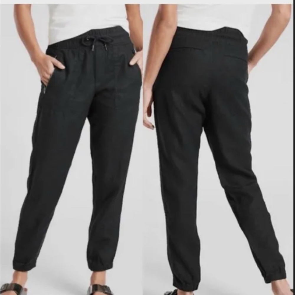 Athleta Cabo linen jogger joggers size 6 black zipper pockets